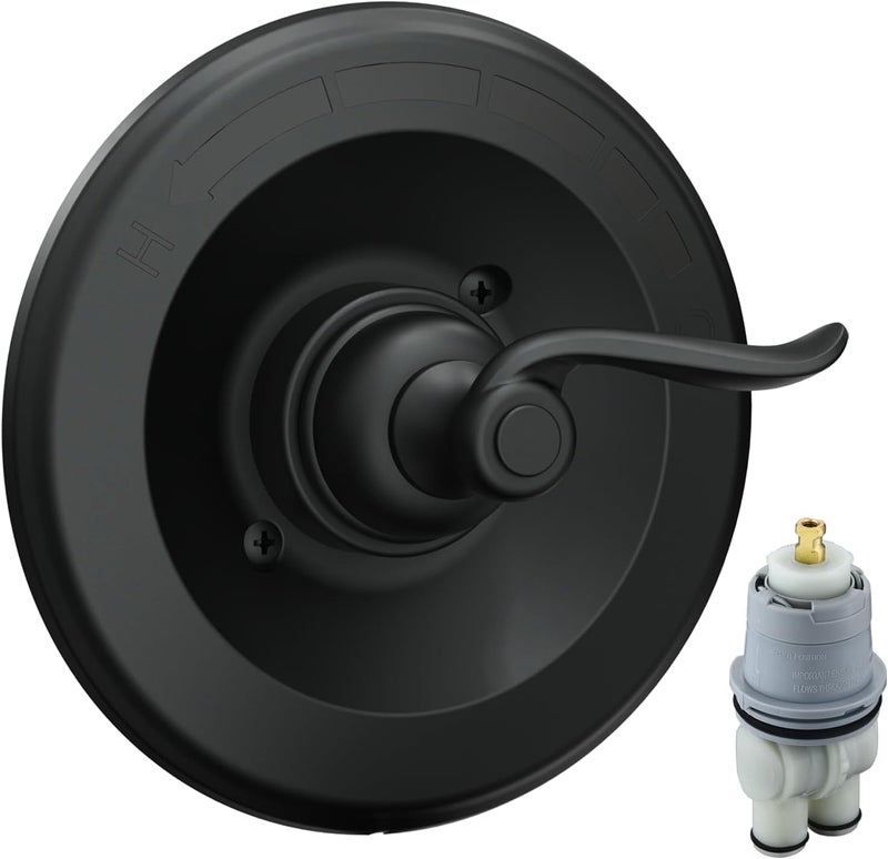 Universal Shower Trim Kit for Delta 13/14 Series, Matte Black Metal Handle & Cover Plate, Fits R10000-UNBX/UNBXHF/UNWS/UNWSHF, Cartridge Included, Easy DIY Install (Valve Body Not Included)